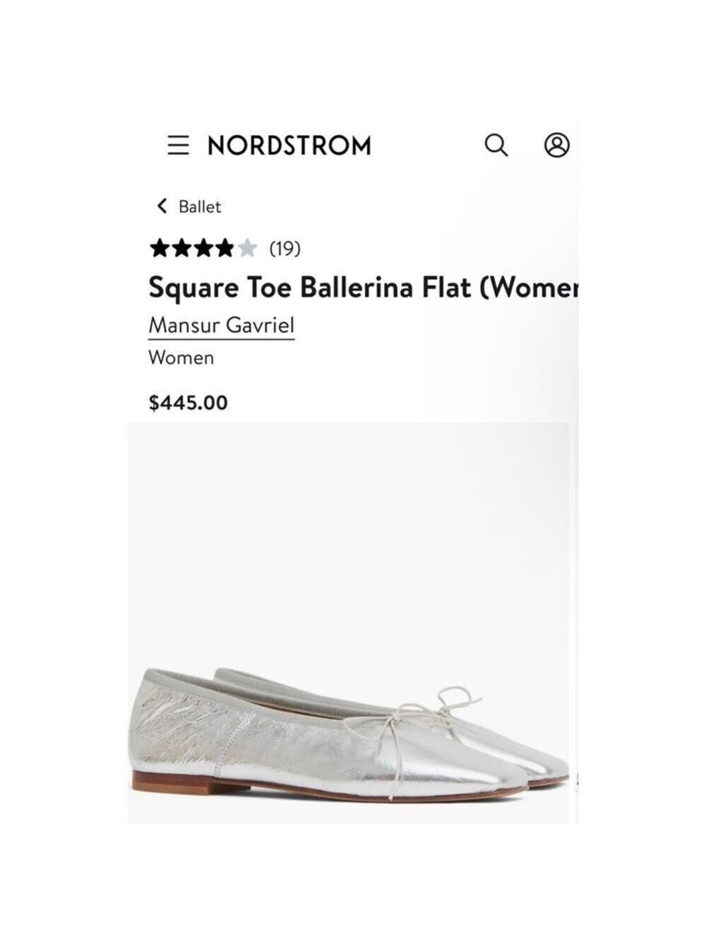 NWT Mansur Gavriel Silver Square Toe Ballerina Flats 37/7 - Picture 6 of 9